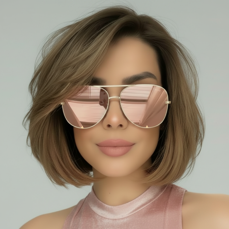 Girl wearing Mirror Shine Aviators from Envy Sunglasses